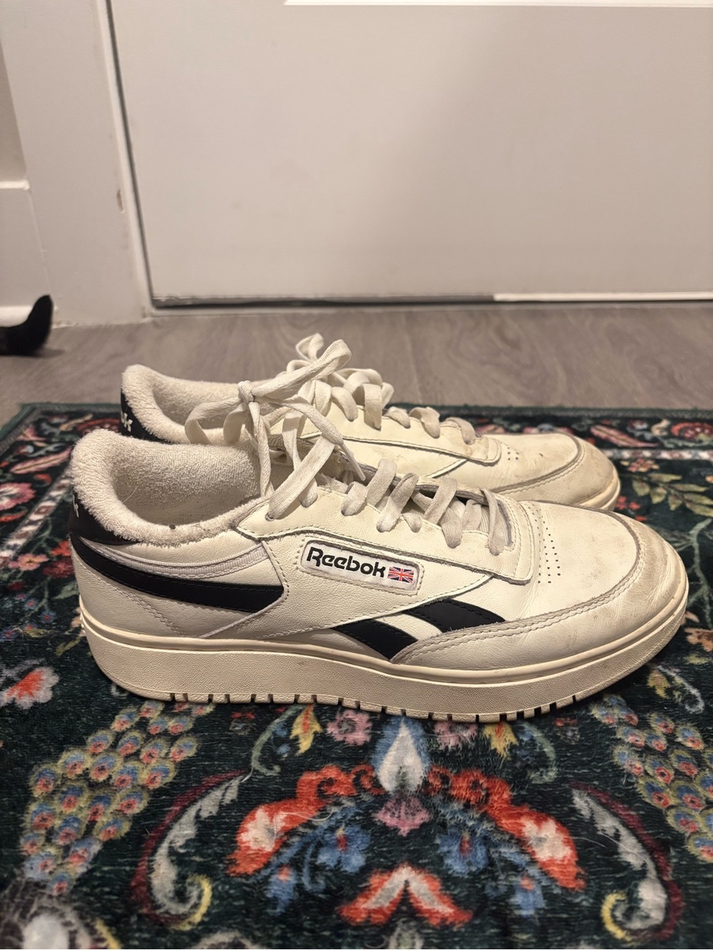 Reebok White and Black Leather Low-Top Sneakers